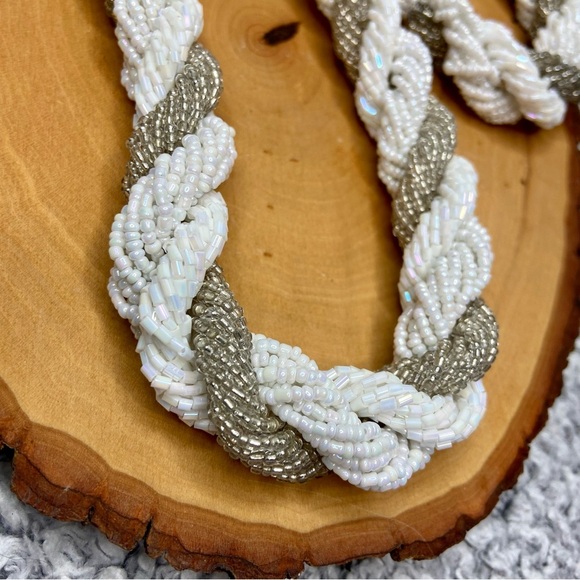 Gray and White Glass Bracelet Necklace Stainless Steel Sailor Nautical Chunky - Picture 2 of 5